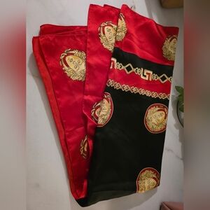 Versace Red, Black & Gold Medusa Print Silk Scarf
